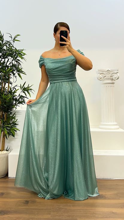 Mint Chest Draped Plus Size Evening Dress