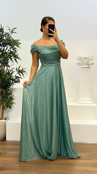 Mint Chest Draped Plus Size Evening Dress