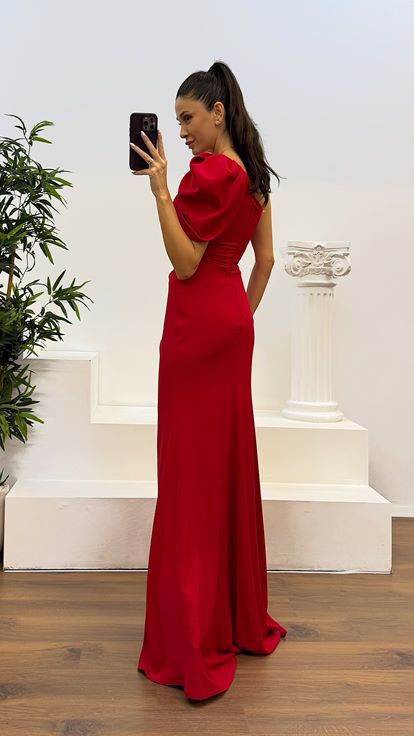 Red One Shoulder Evening Dress
