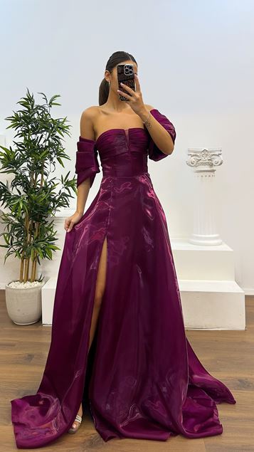 Violet Drape Detail Strapless Evening Dress