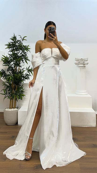 Bone Drape Detail Strapless Evening Dress