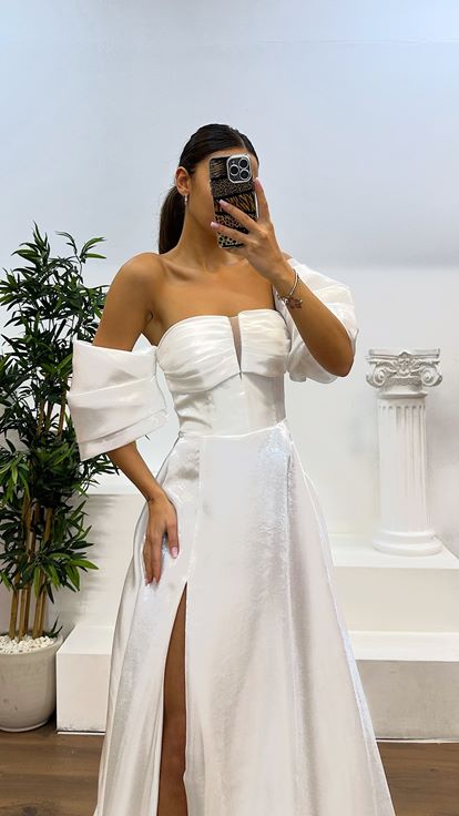 Bone Drape Detail Strapless Evening Dress