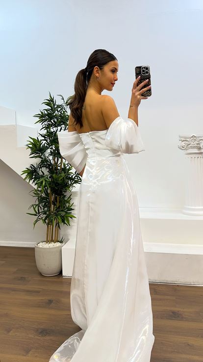 Bone Drape Detail Strapless Evening Dress