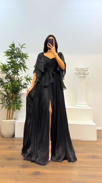 Black Pleated Evening Dress
