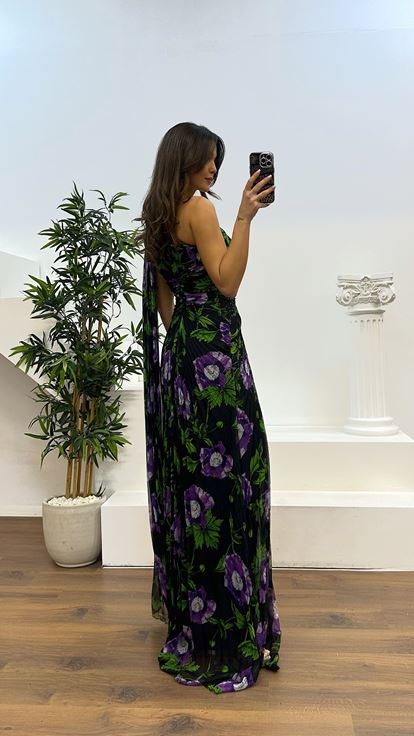 Purple One Shoulder Pleated Chiffon Evening Dress