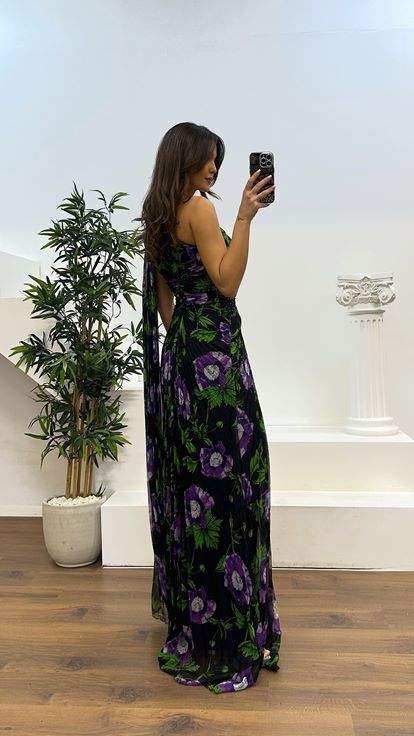 Purple One Shoulder Pleated Chiffon Evening Dress
