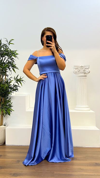 Indigo Rope Strap Satin Plus Size Evening Dress