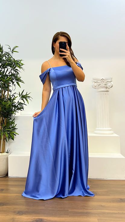 Indigo Rope Strap Satin Plus Size Evening Dress