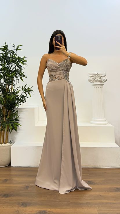 Tassel Rope Strap Embroidered Detail Evening Dress