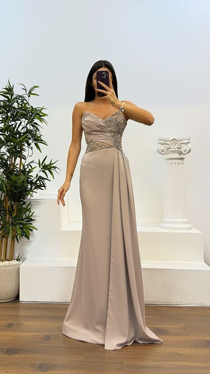 Tassel Rope Strap Embroidered Detail Evening Dress