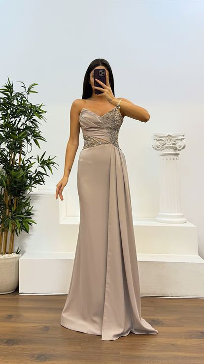 Tassel Rope Strap Embroidered Detail Evening Dress