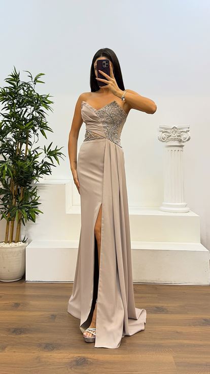 Tassel Rope Strap Embroidered Detail Evening Dress