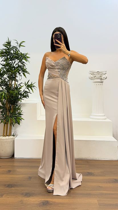 Tassel Rope Strap Embroidered Detail Evening Dress