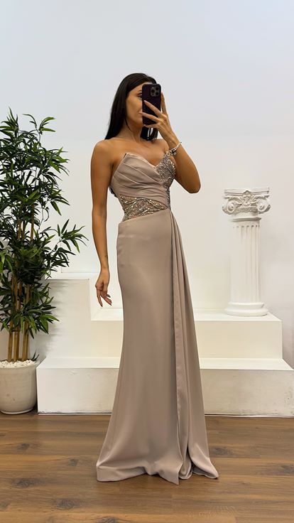 Tassel Rope Strap Embroidered Detail Evening Dress