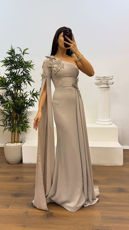 Tas Single Sleeve Evening Dress