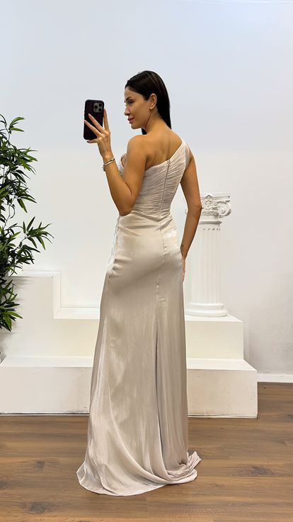 Tassel Lilac One Shoulder Drape Detail Chiffon Evening Dress