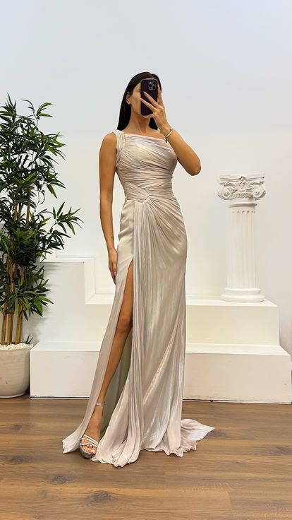 Tassel Lilac One Shoulder Drape Detail Chiffon Evening Dress