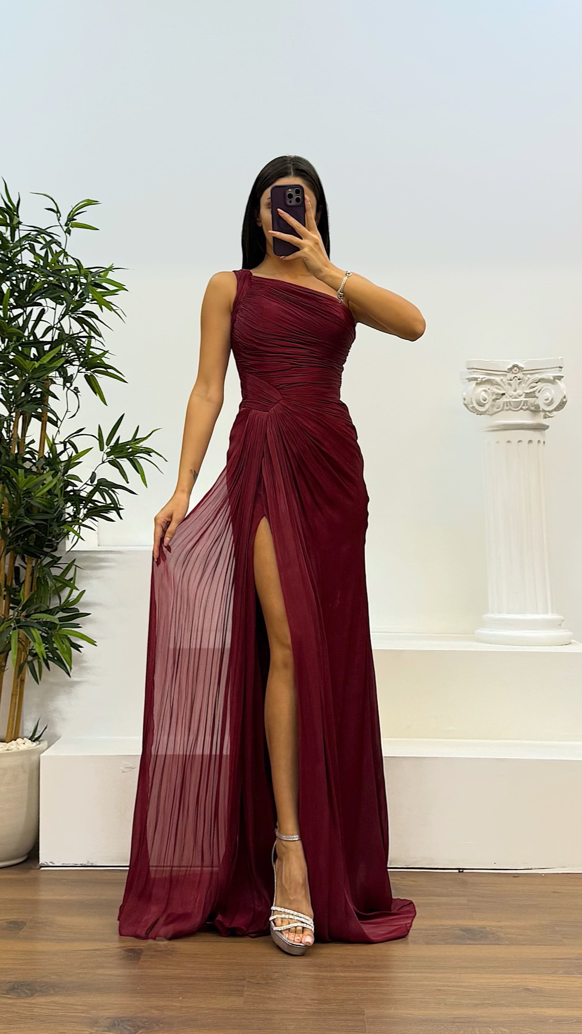 One Shoulder Drape Chiffon Dress