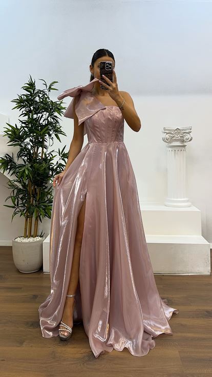 Powder Shoulder Detail Evening Dress