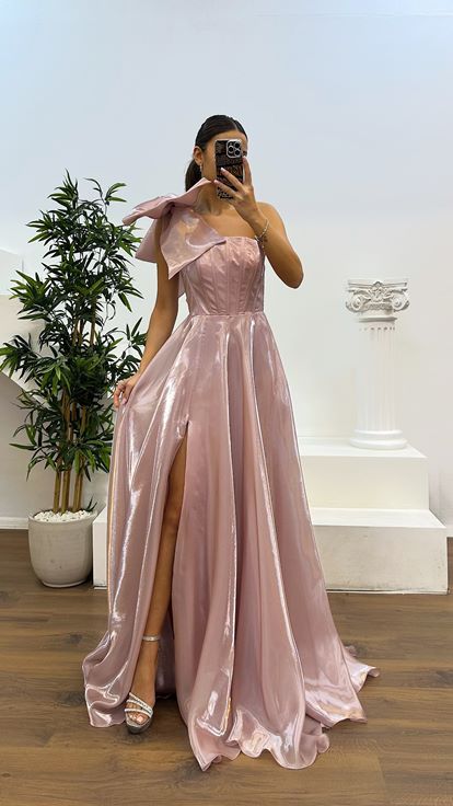 Powder Shoulder Detail Evening Dress