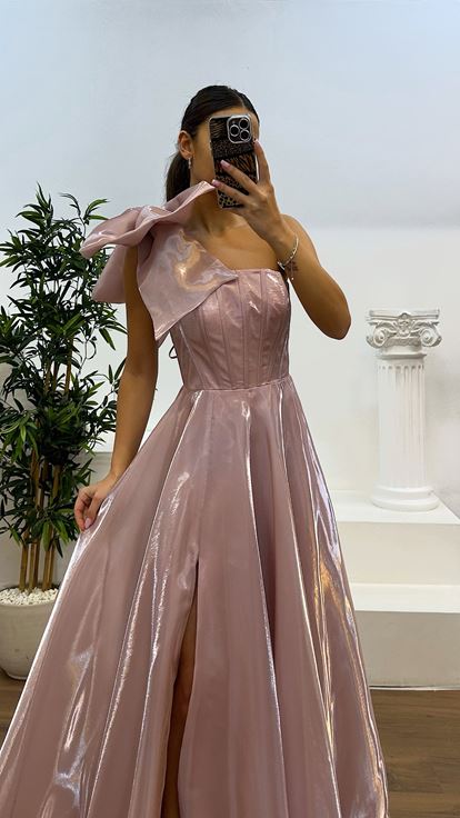Powder Shoulder Detail Evening Dress