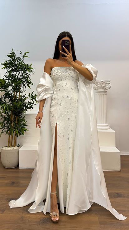 Kemik Balon Kol İnci Detay Abiye Elbise