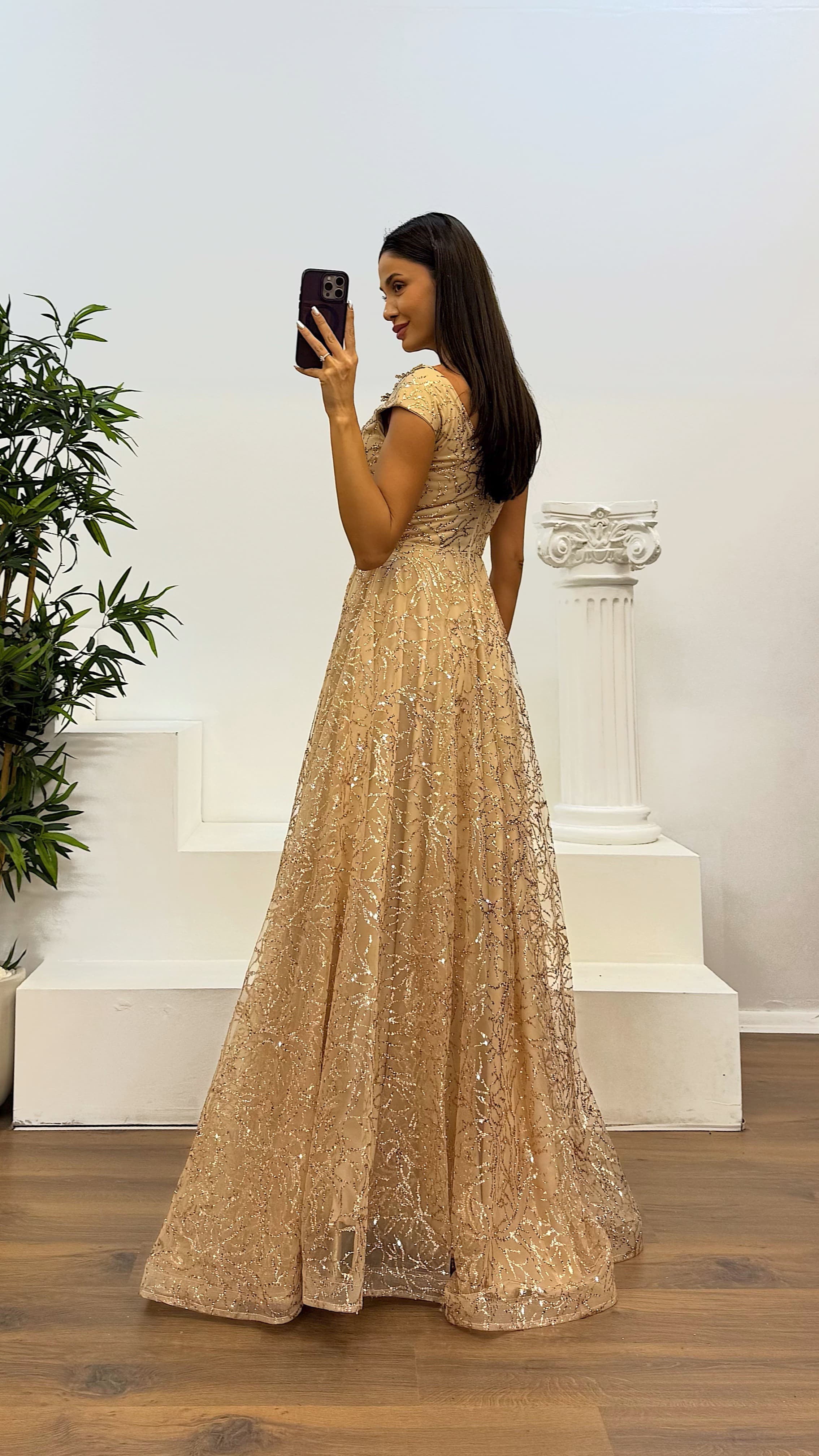 Gold V-Neck Fluffy Tulle Evening Dress Gold V-Neck Fluffy Tulle Evening Dress