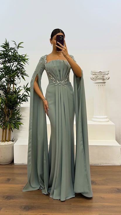 Mint İşleme Detay Abiye Elbise