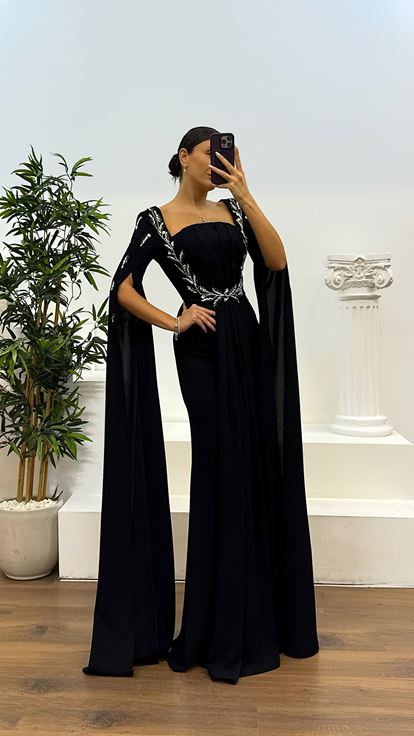 Siyah İşleme Detay Abiye Elbise