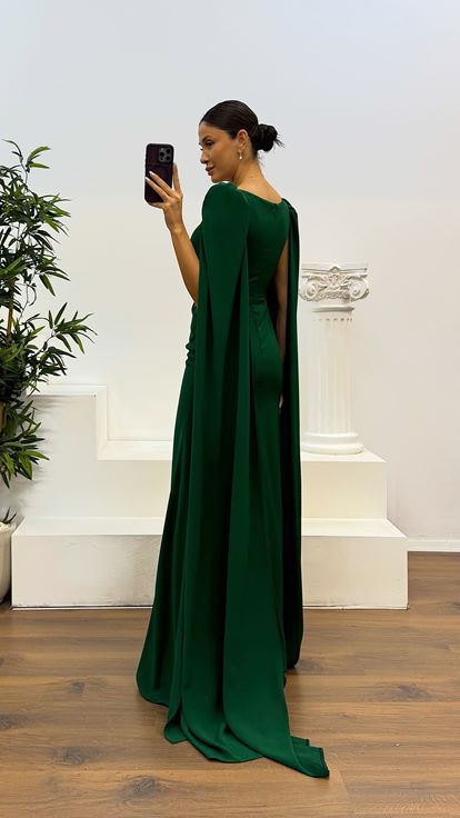 Emerald Square Neck Evening Dress