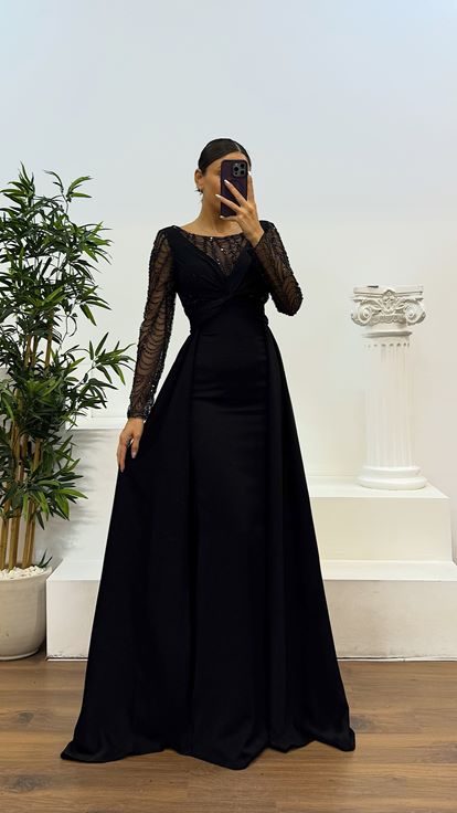 Siyah İşleme Detay  Abiye Elbise