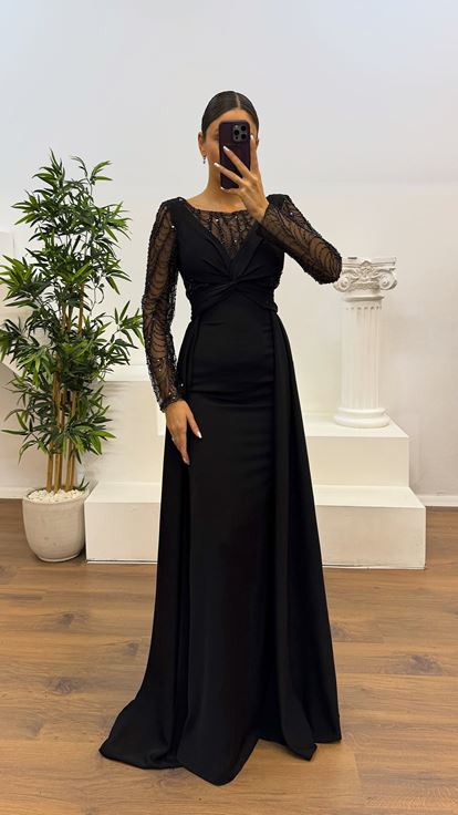 Siyah İşleme Detay  Abiye Elbise