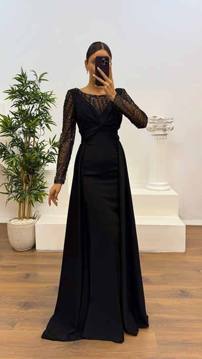 Siyah İşleme Detay  Abiye Elbise