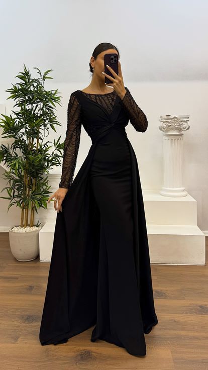 Siyah İşleme Detay  Abiye Elbise