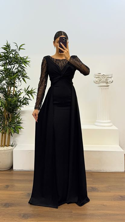 Siyah İşleme Detay  Abiye Elbise