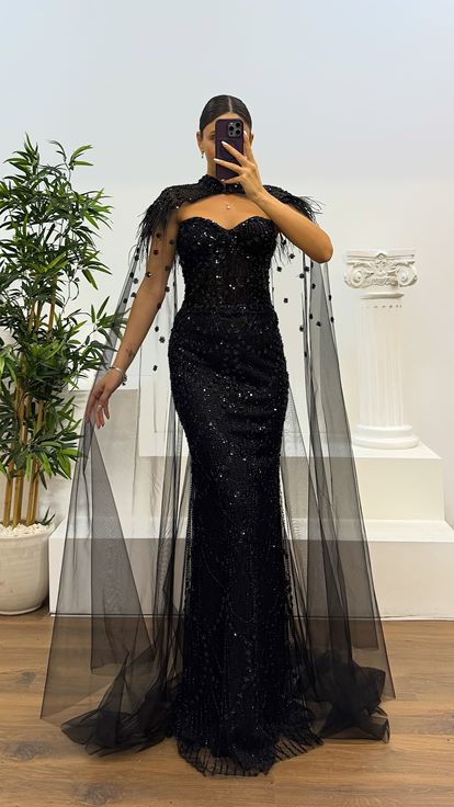 formal shein women dresses Queendancer Women Black Long Formal Dress with Side Cape Sheath One  Shoulder Ruched Sheath Evening Dress with Slit – queendancer main image 1