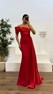 Kırmızı Tek Omuz Saten Detay Abiye Elbise