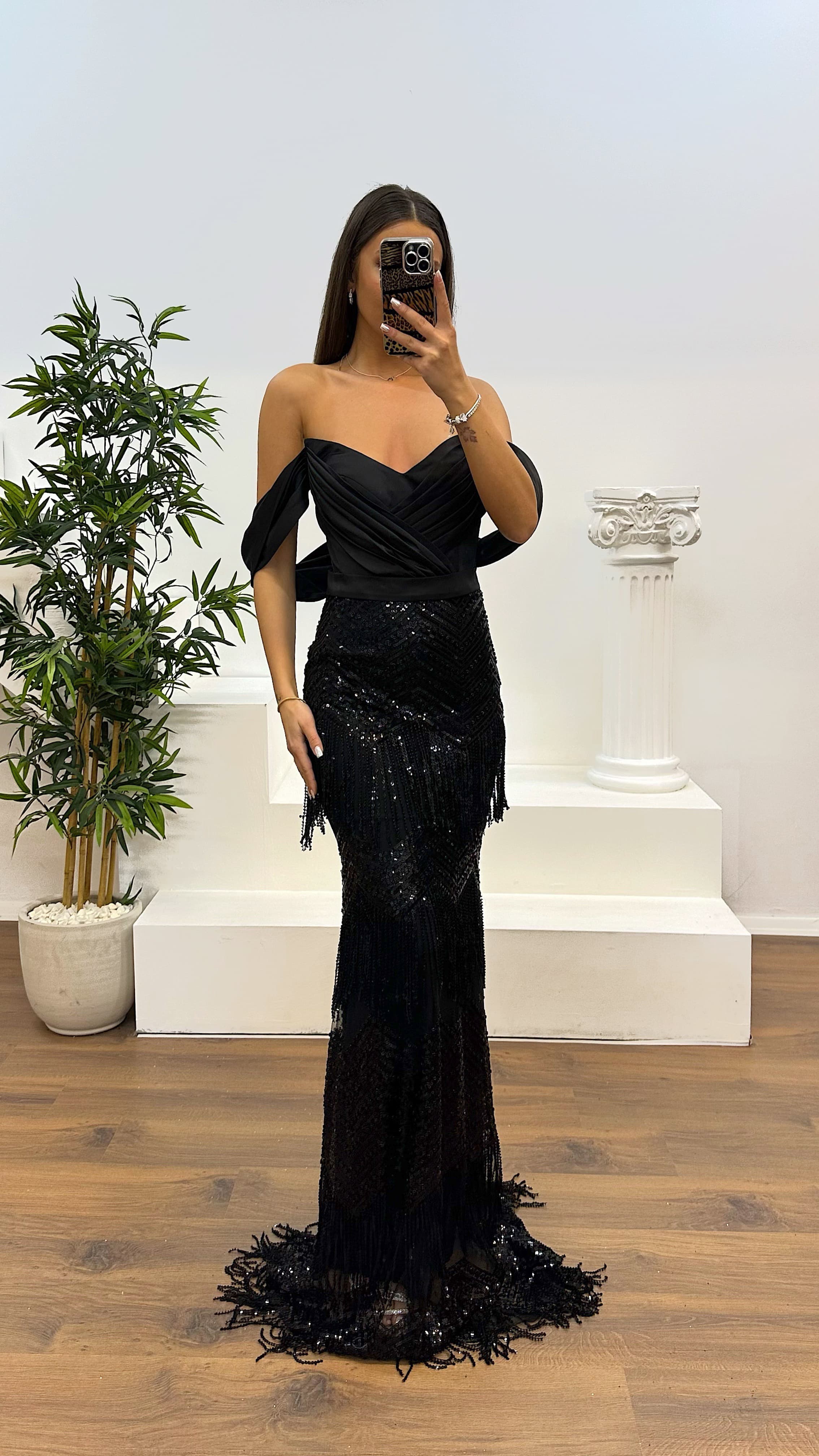 Black Embroidered Fringe Detail Evening Dress Black Embroidered Fringe Detail Evening Dress