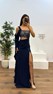 Lacivert Tek Omuz Bel Detay Abiye Elbise