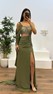 Haki Tek Omuz Bel Detay Abiye Elbise