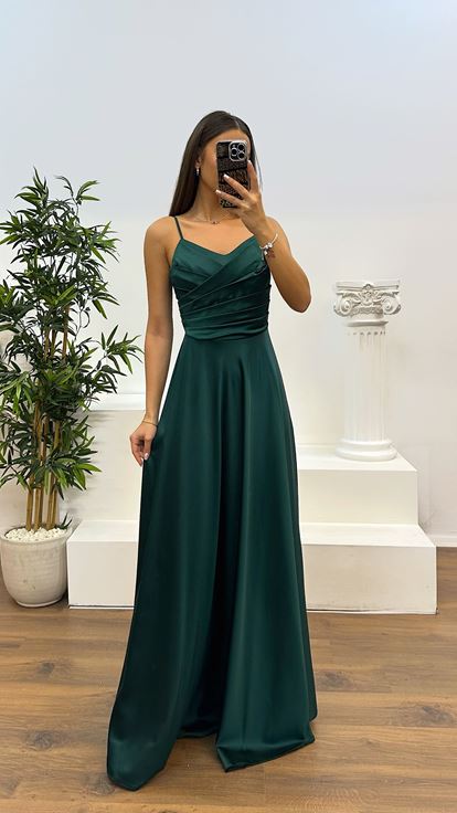 Emerald Chest Draped Satin Evening Dress