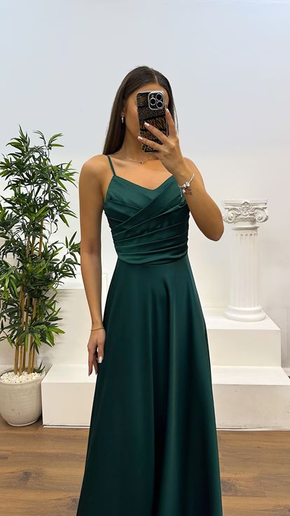 Emerald Chest Draped Satin Evening Dress
