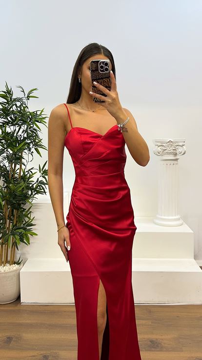 Red Rope Strap Back Detail Evening Dress
