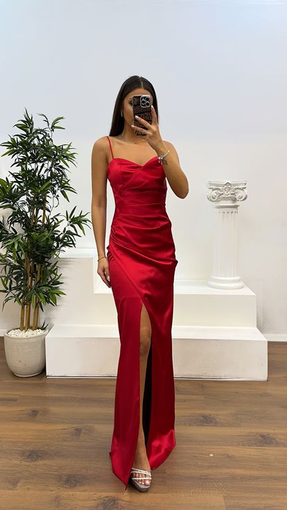 Red Rope Strap Back Detail Evening Dress