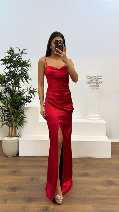 Red Rope Strap Back Detail Evening Dress