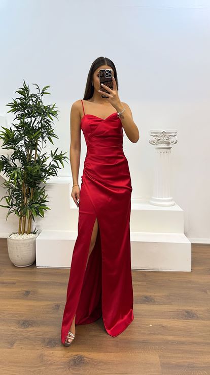 Red Rope Strap Back Detail Evening Dress