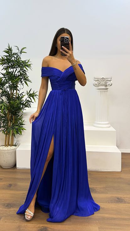 Saks Madonna Collar Pleated Evening Dress