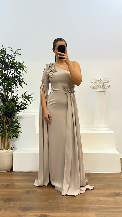 Taş Tek Kol Büyük Beden Abiye Elbise