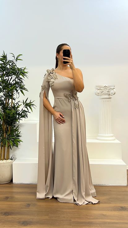 Taş Tek Kol Büyük Beden Abiye Elbise