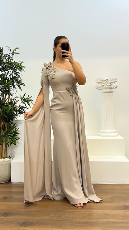 Taş Tek Kol Büyük Beden Abiye Elbise